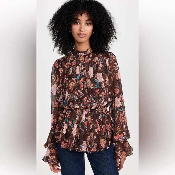 Hemant & Nandita Pleated Floral Blouse size Small - Picture 11 of 16